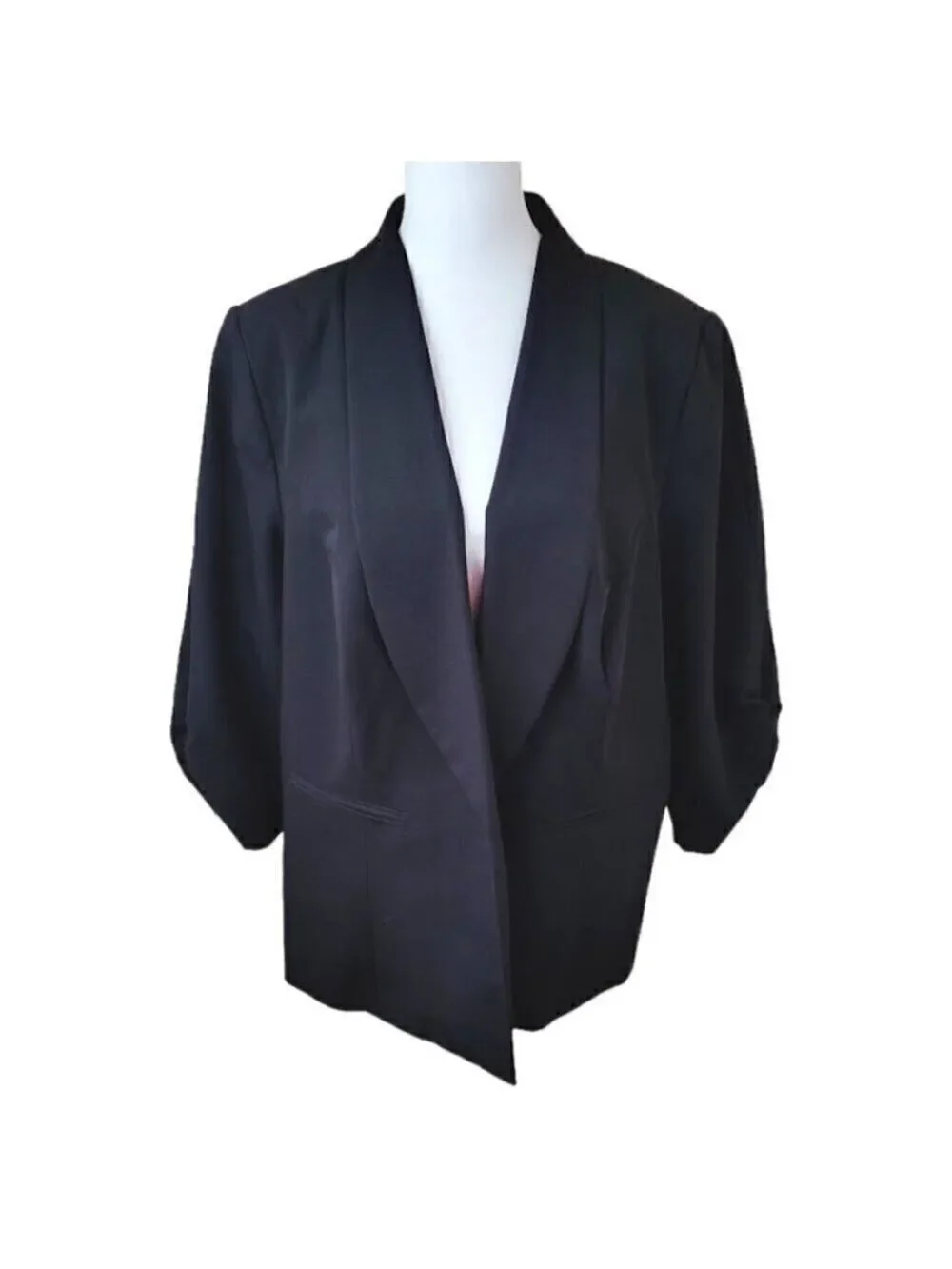 Worthington Open Blazer Size 0X Women's Black Three-Quarter Cinch Sleeve NWT
